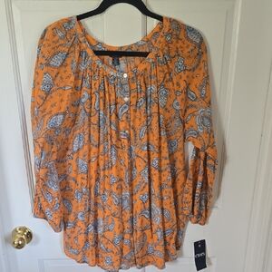 Chaps Women's Orange and Blue Paisley Blouse